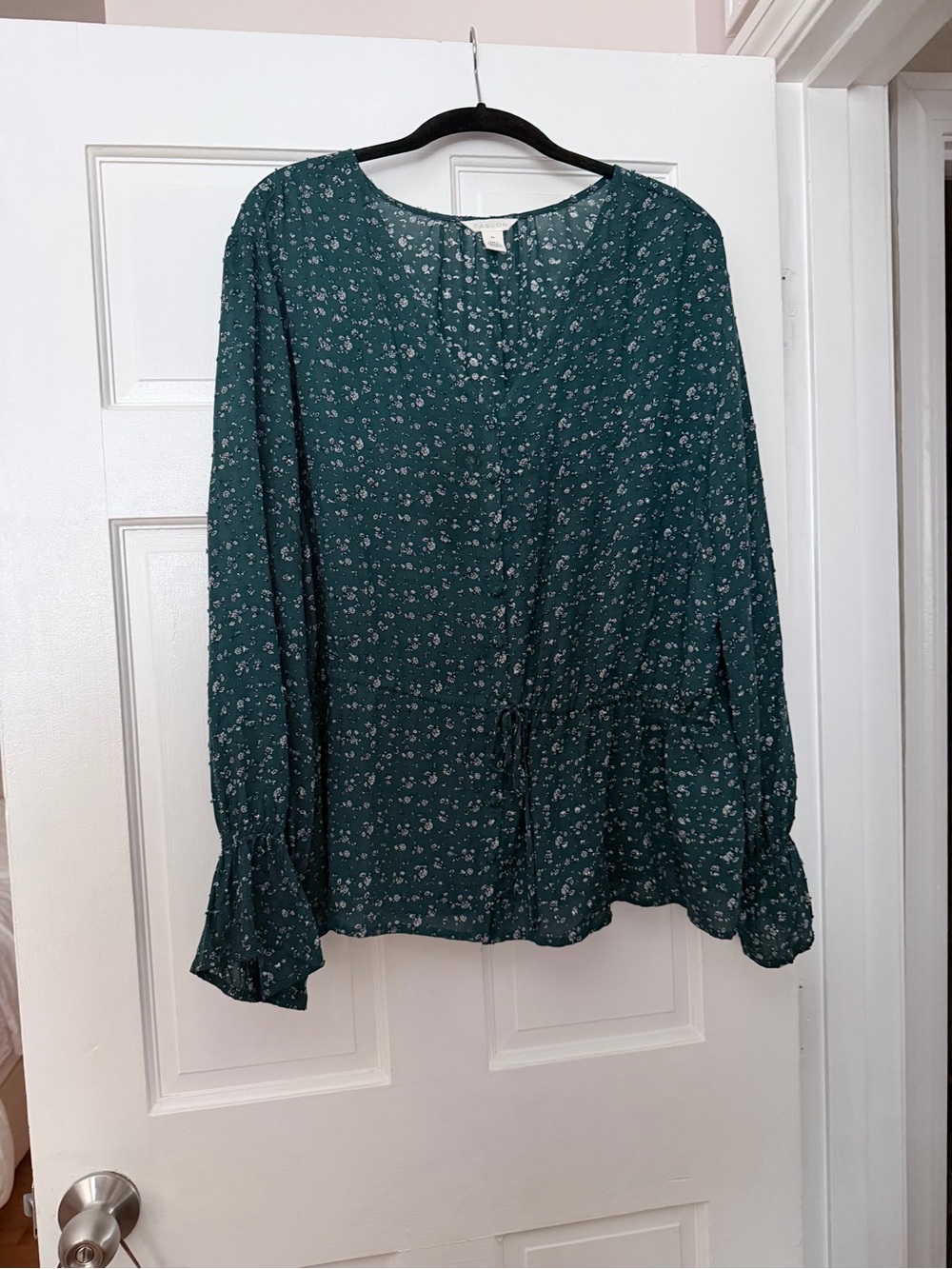 Caslon Teal Floral Drawstring Peasant Blouse